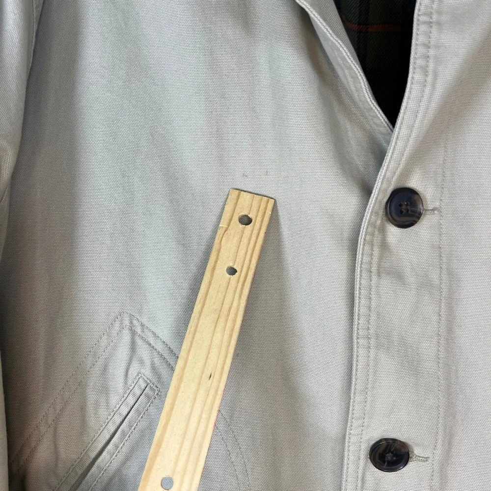 Lands End Mens XXL Barn Coat Canvas Field Jacket Khaki Plaid Removable Liner